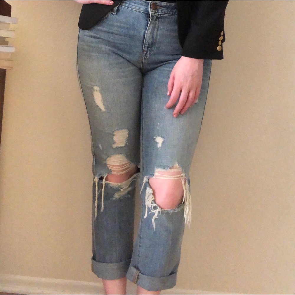 J crew Ripped cropped boyfriend jeans